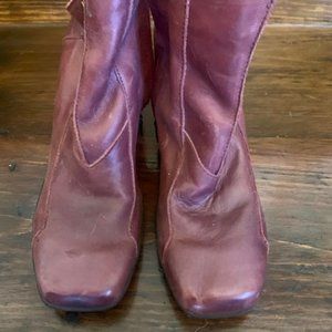 Red Leather Ankle Boot with Heels